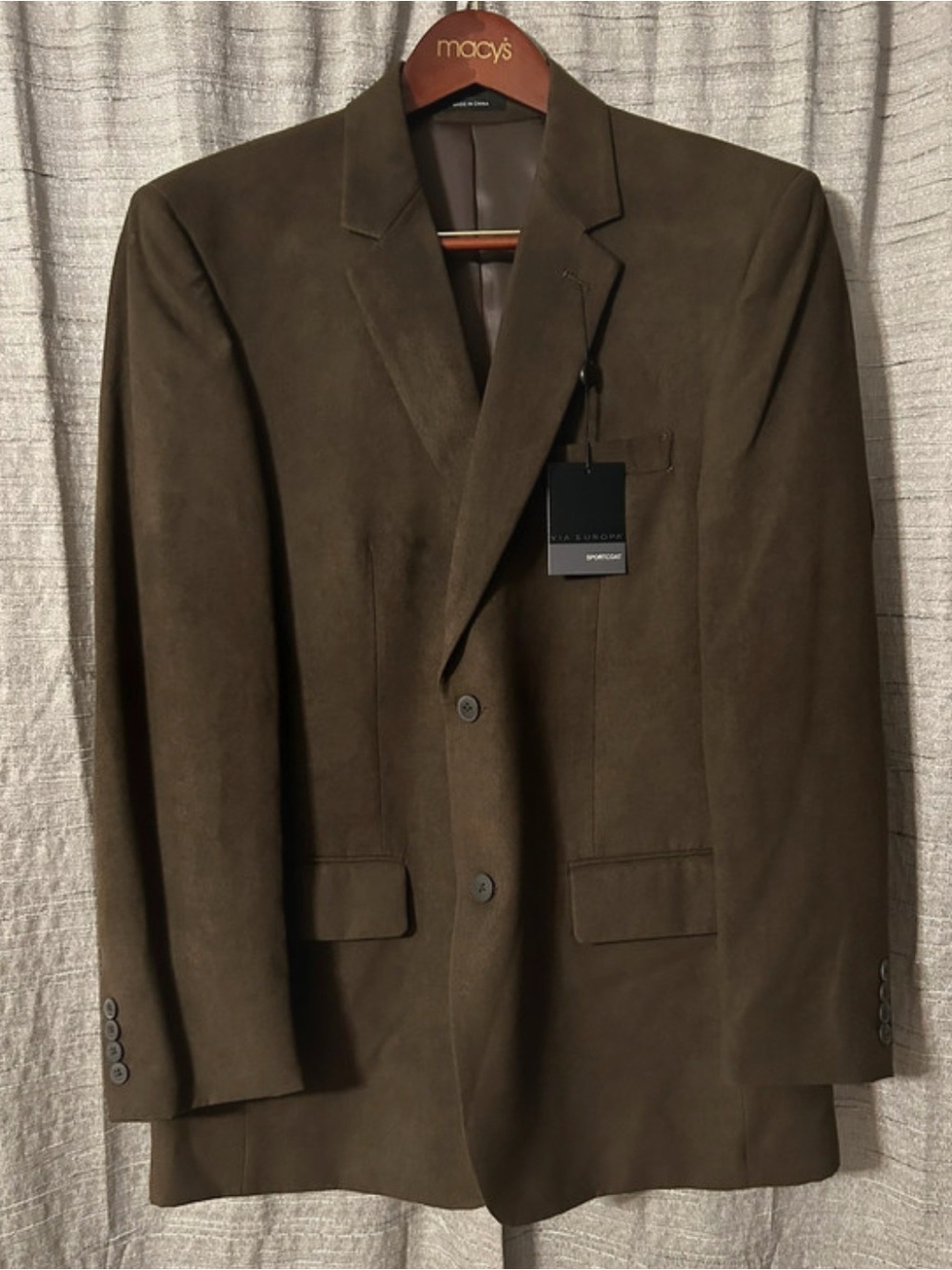 Via Europa Men's Brown Suede Blazer - Classic Two-Button Jacket 42R